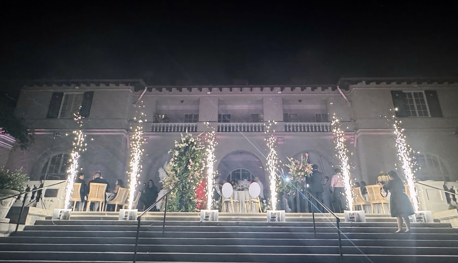 Cold sparklers highlighting an outdoor celebration